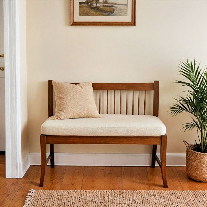 cozy padded bench with a backrest