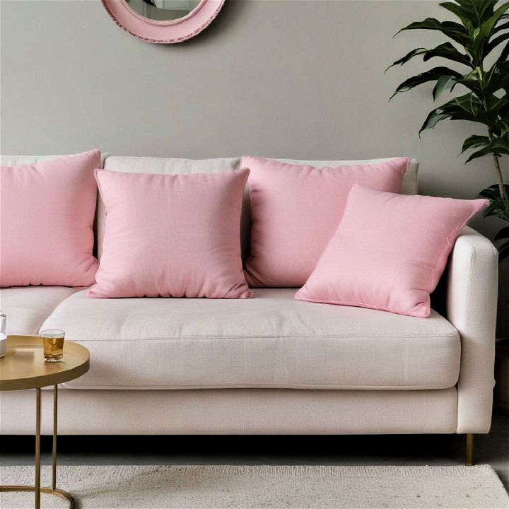 cozy pink cushion them on sofa