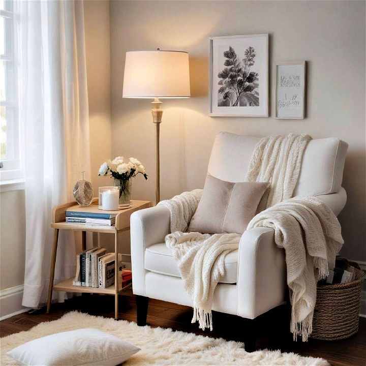 cozy reading nook for white bedroom