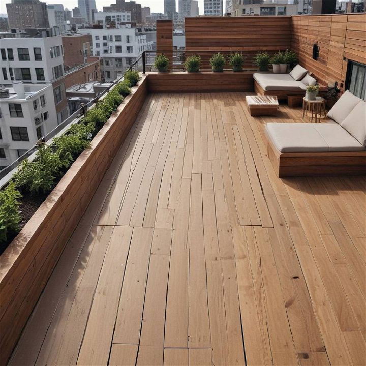 cozy rooftop wooden deck