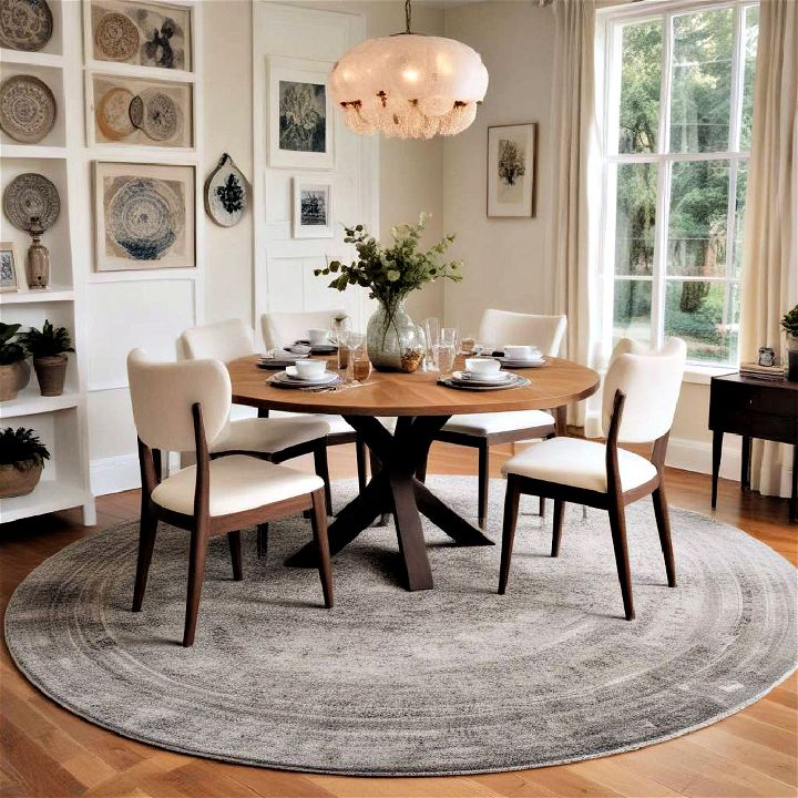 cozy round rug for dining room