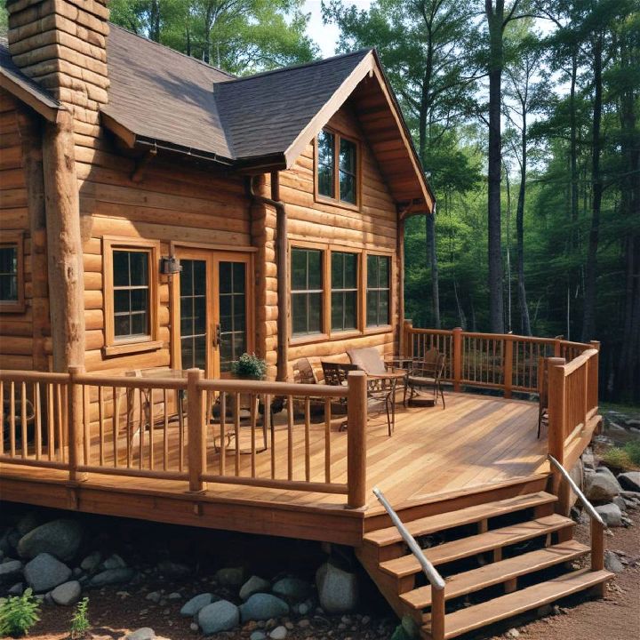 cozy rustic cabin wooden deck