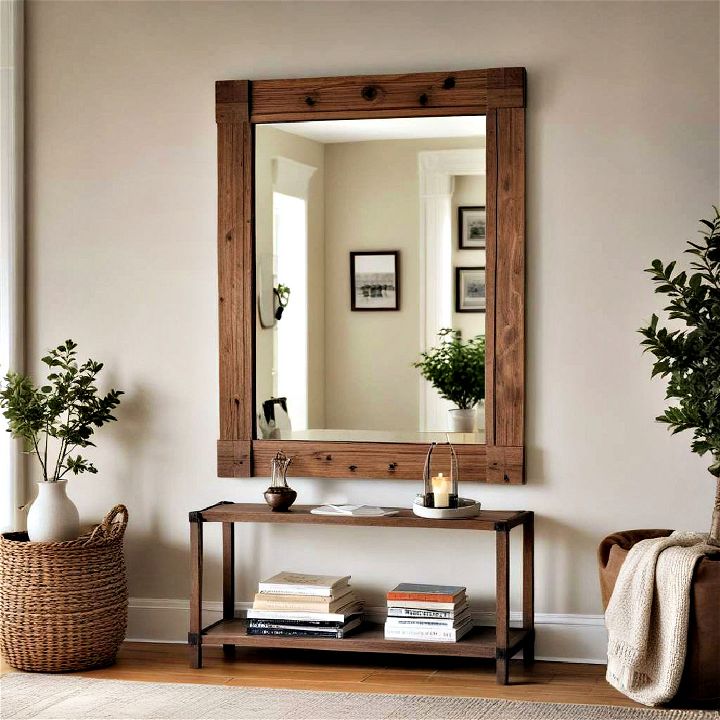 cozy rustic wood framed mirror