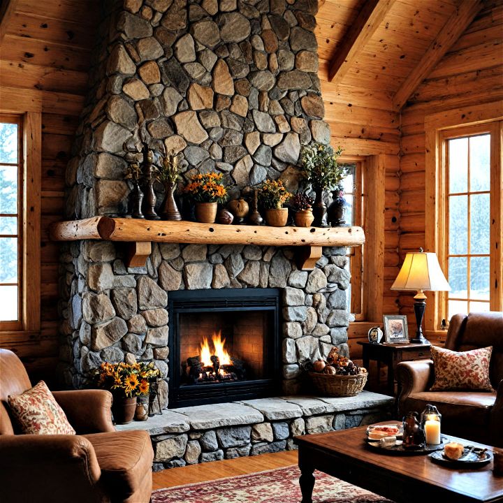 cozy stone fireplace for gatherings