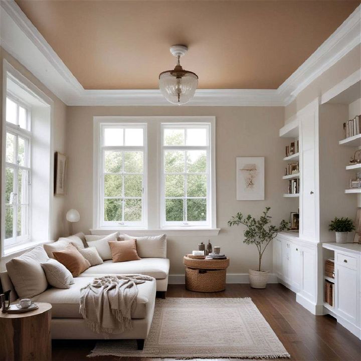 cozy warm neutrals ceiling paint