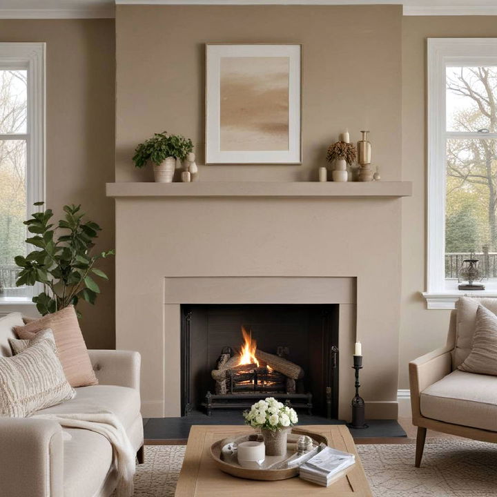 cozy warm taupe fireplace