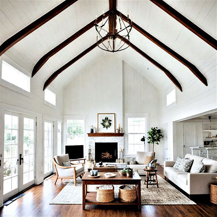cozy yet polished shiplap cathedral ceiling
