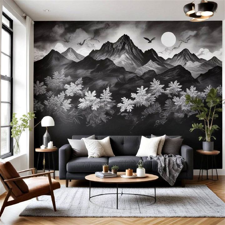 creative black mural wall for living room