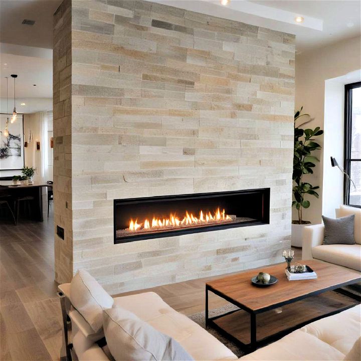 custom built linear fireplace