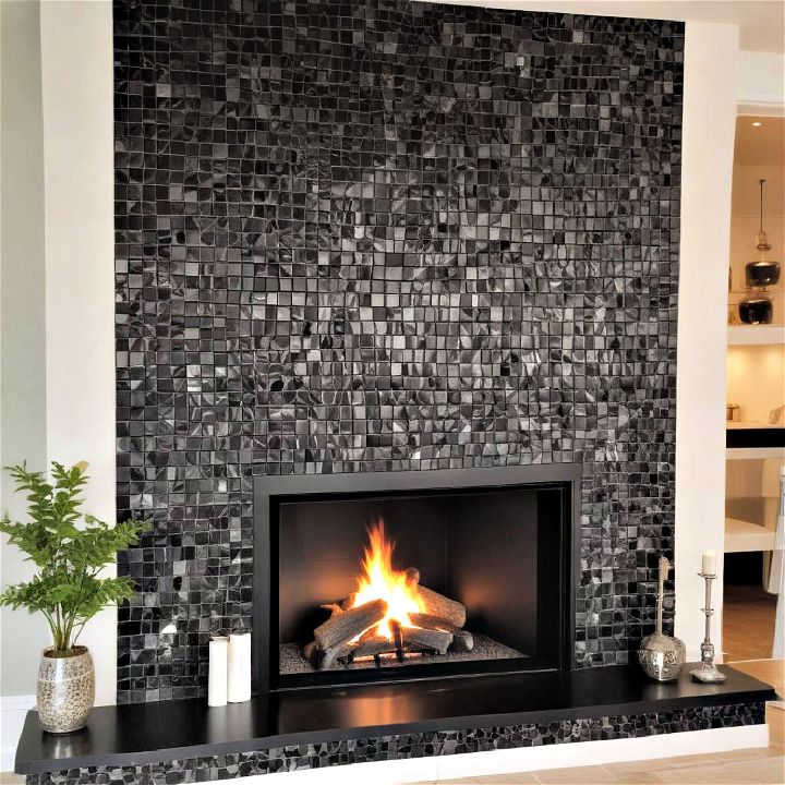 customized mosaic black fireplace