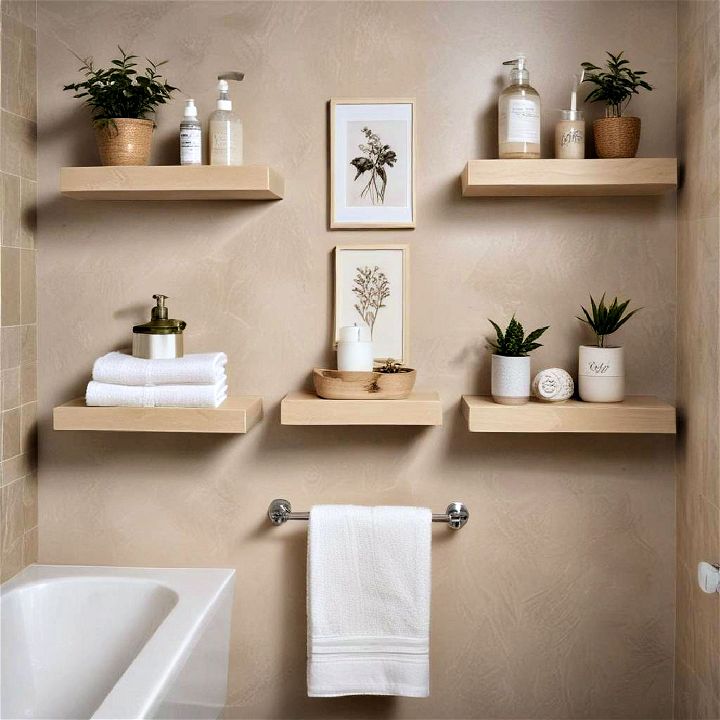 decorative beige floating shelves