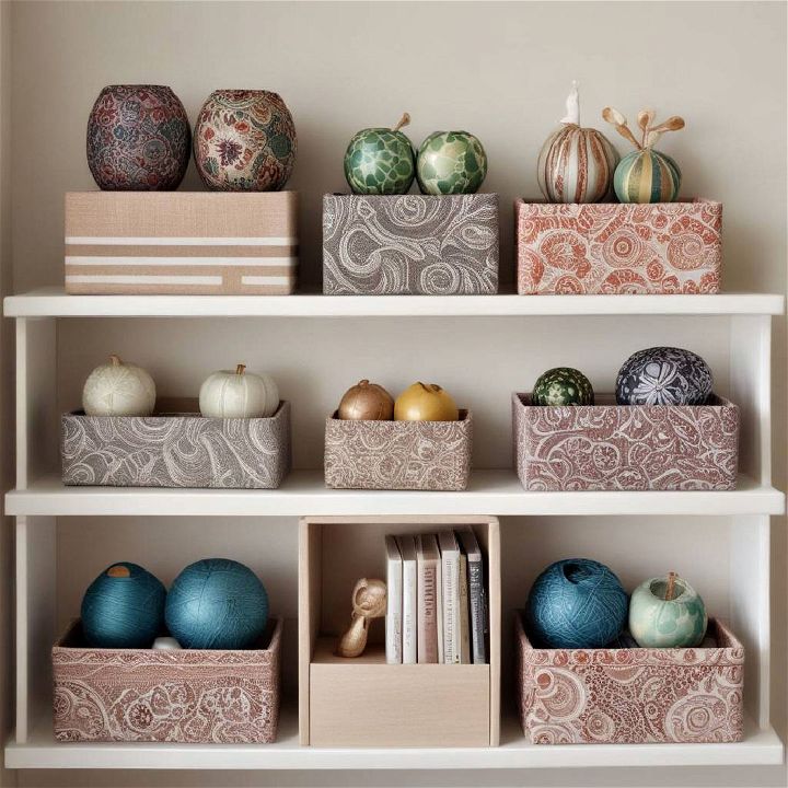 decorative fabric boxes shelves