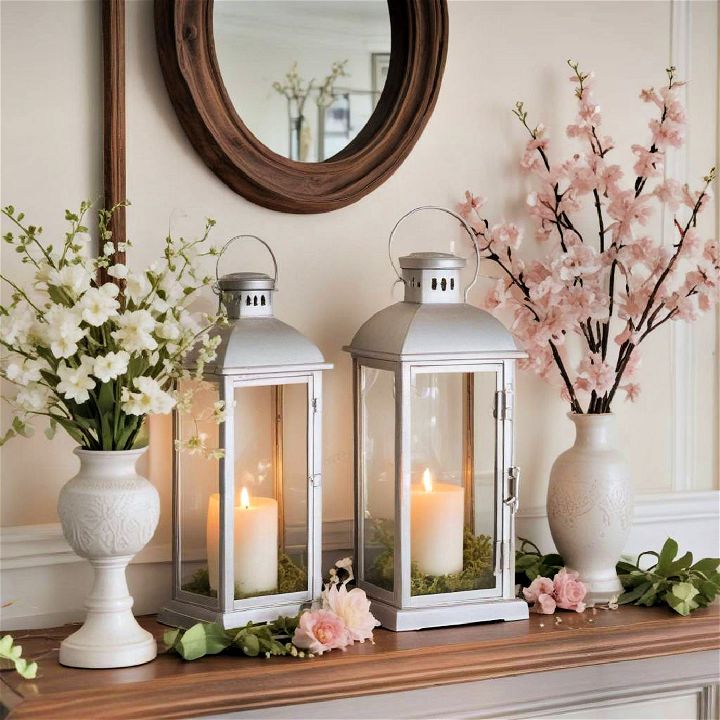 decorative lantern for spring mantel decor