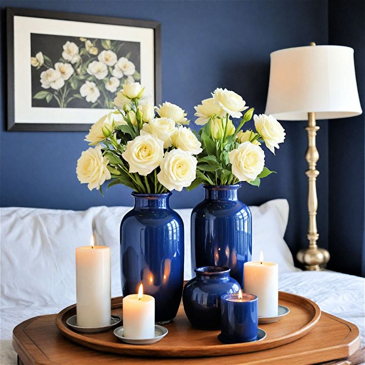 decorative navy blue bedroom accents