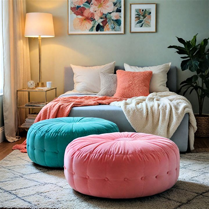 decorative poufs for bedroom sitting area