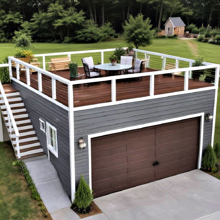 detached garage with rooftop deck