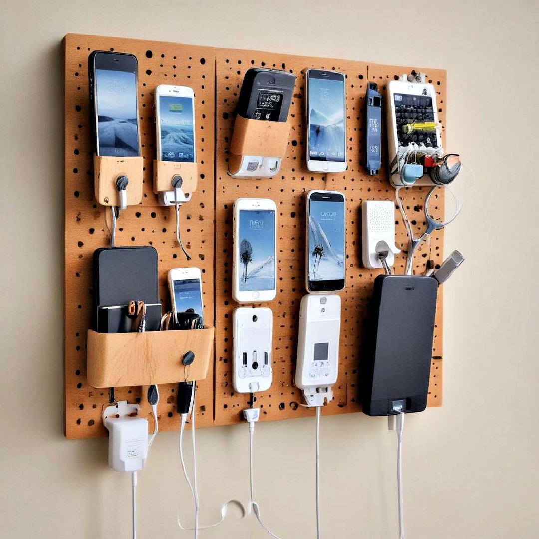 digital device charging station pegboard