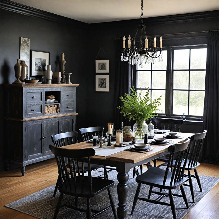 dining room with rustic and black details