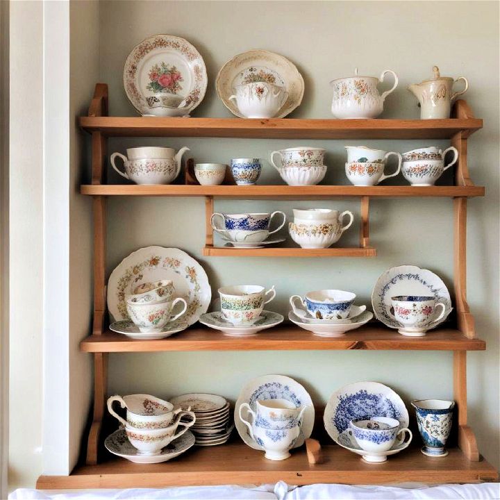 displaying old teacups plates or bowls on open shelves