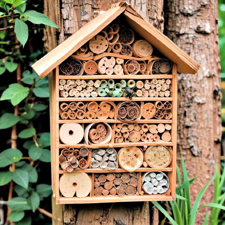 diy bug hotel using natural materials like wood