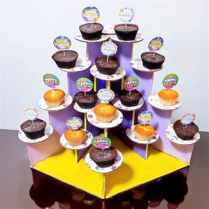 diy layered cupcake stand using cardboard