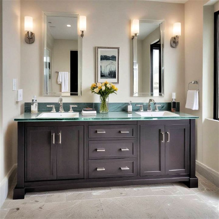 double vanity with glass countertops