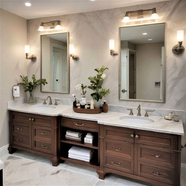 double vanity with marble countertops