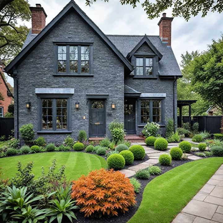 dramatic black and charcoal brick house