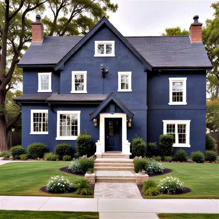 dramatic midnight blue exterior house paint