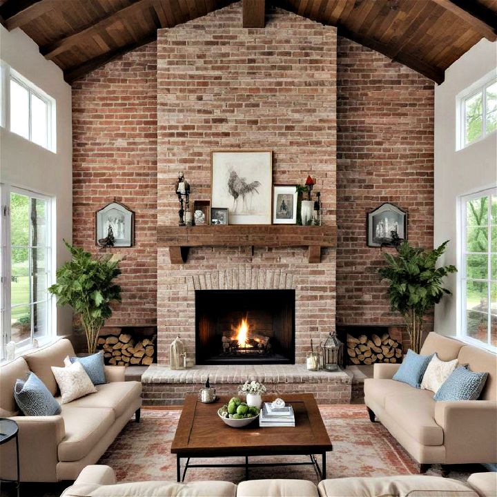 dramatic statement with a floor to ceiling brick fireplace