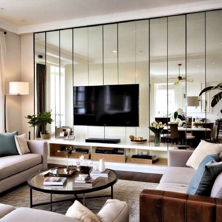 dramatic mirrored wall for depth