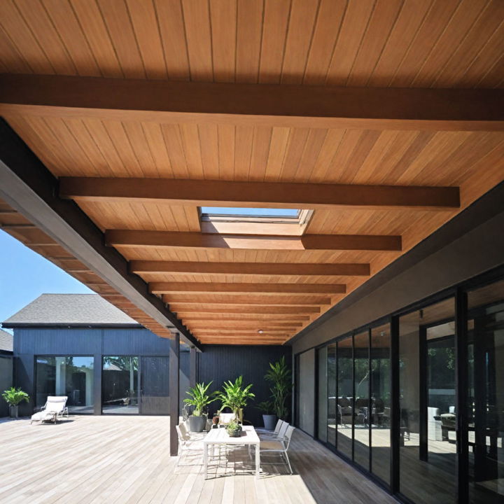 durable hardwood slat patio ceiling