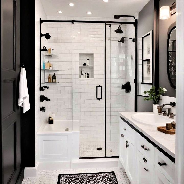 dynamic black accents on white fixtures idea