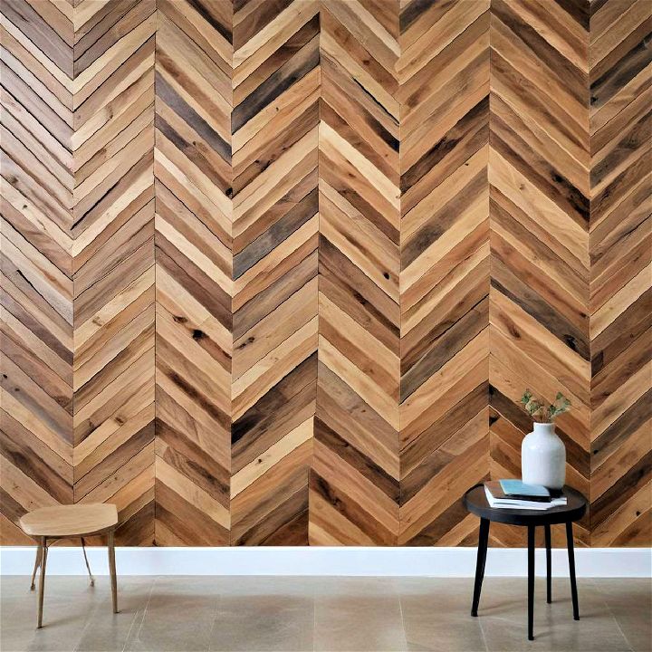 dynamic chevron pattern wood slat wall