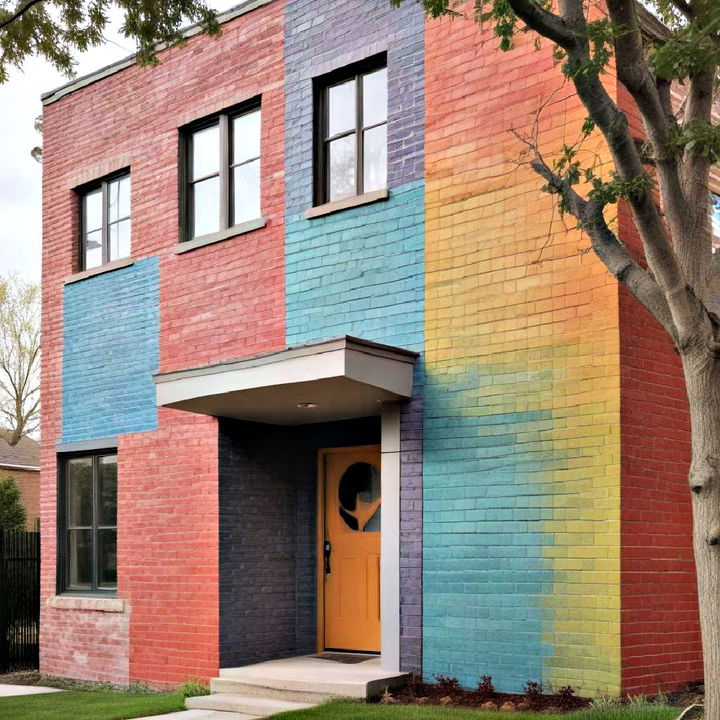 dynamic multicolor painted brick exterior