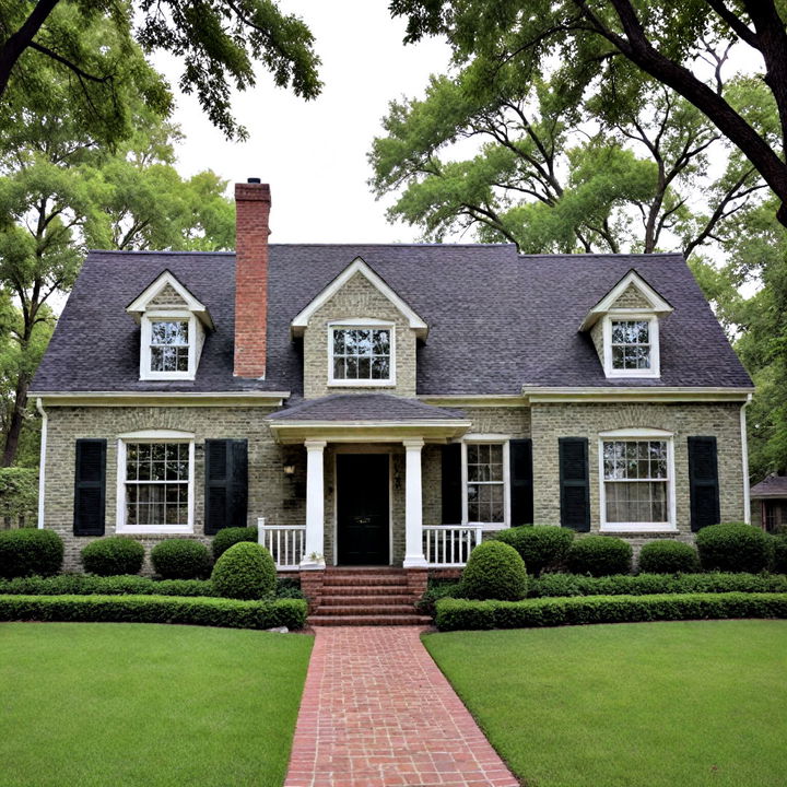 earthy moss green painted brick house