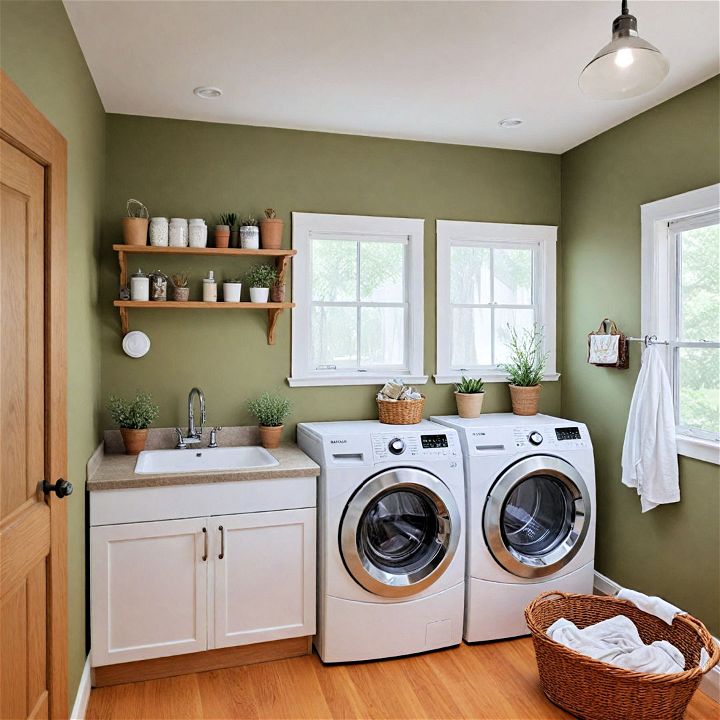 earthy olive green laundry room paint