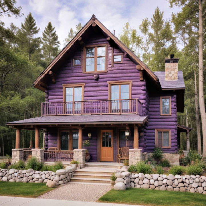 earthy purple log cabin for a woodland retreat