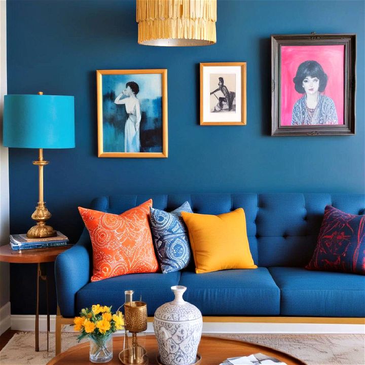 eclectic blue living room