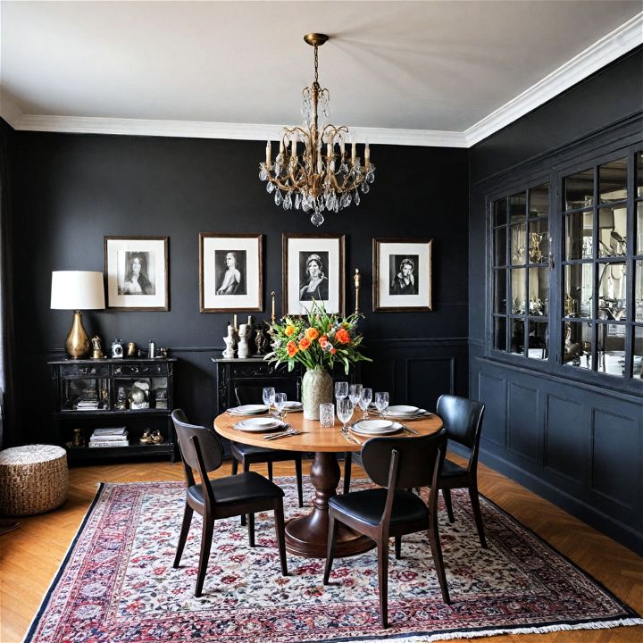 eclectic dining room with black accents