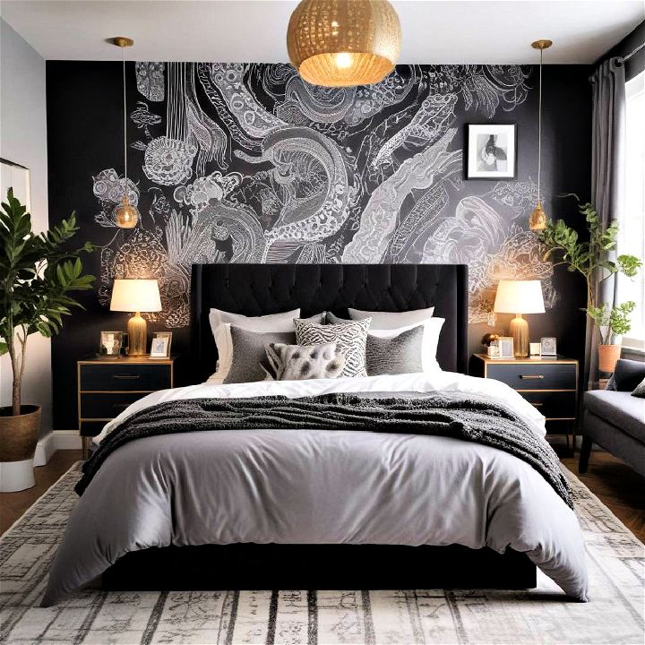 eclectic fusion black and grey bedroom