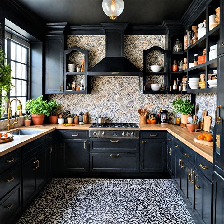 eclectic mix kitchens with beautiful black cabinets