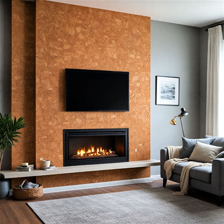eco friendly cork panel fireplace wall