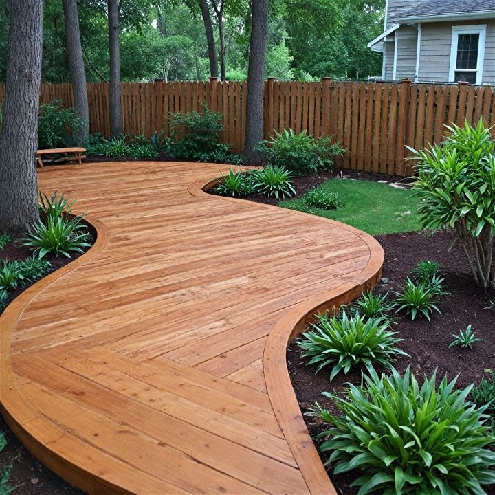 elegance and uniqueness curved wooden deck