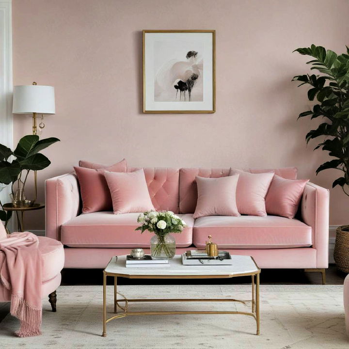 elegance blush velvet sofa