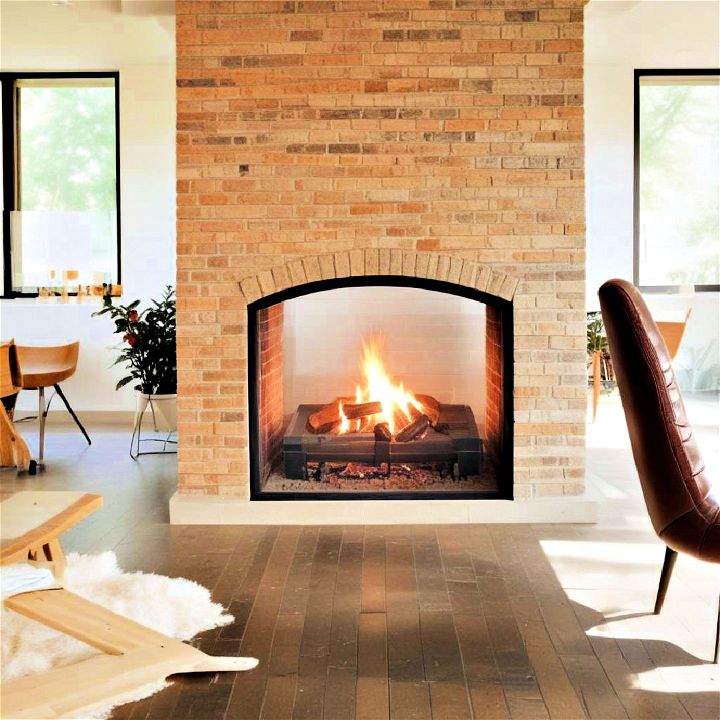 elegance double sided brick fireplace glass partition