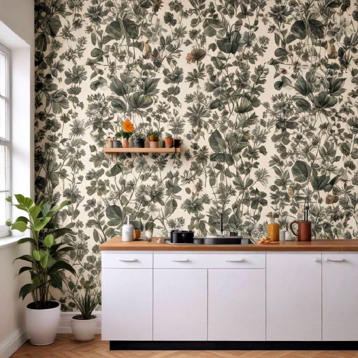 elegant botanical wallpapers for kitchen