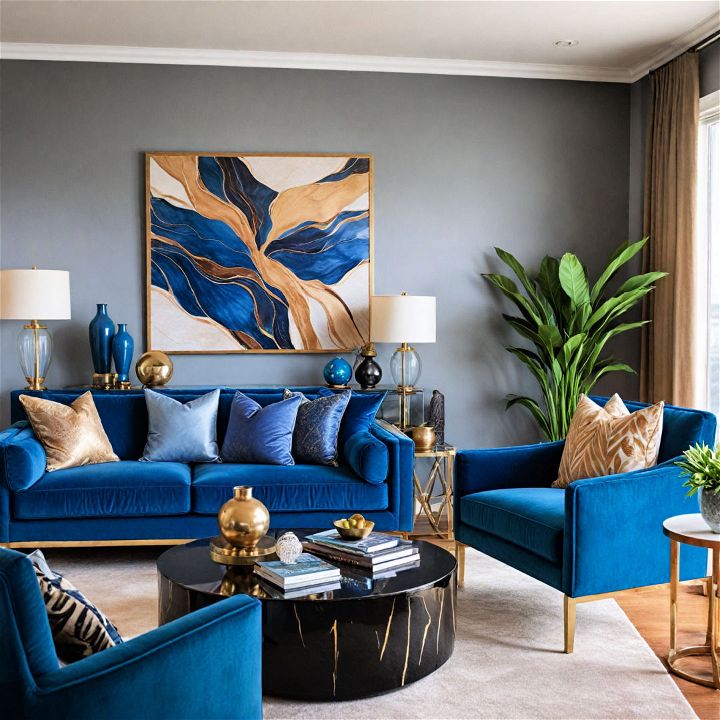 elegant jewel tone blue living room