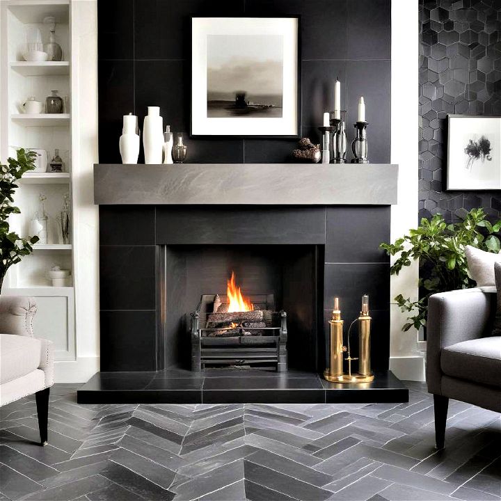 elegant tile black fireplace