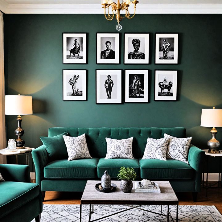 emerald green sofa with classic contrast